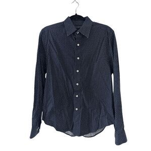 Nick Graham Men Navy Blue White Polka Dot Slim Fit Stretch Button Up Shirt Small